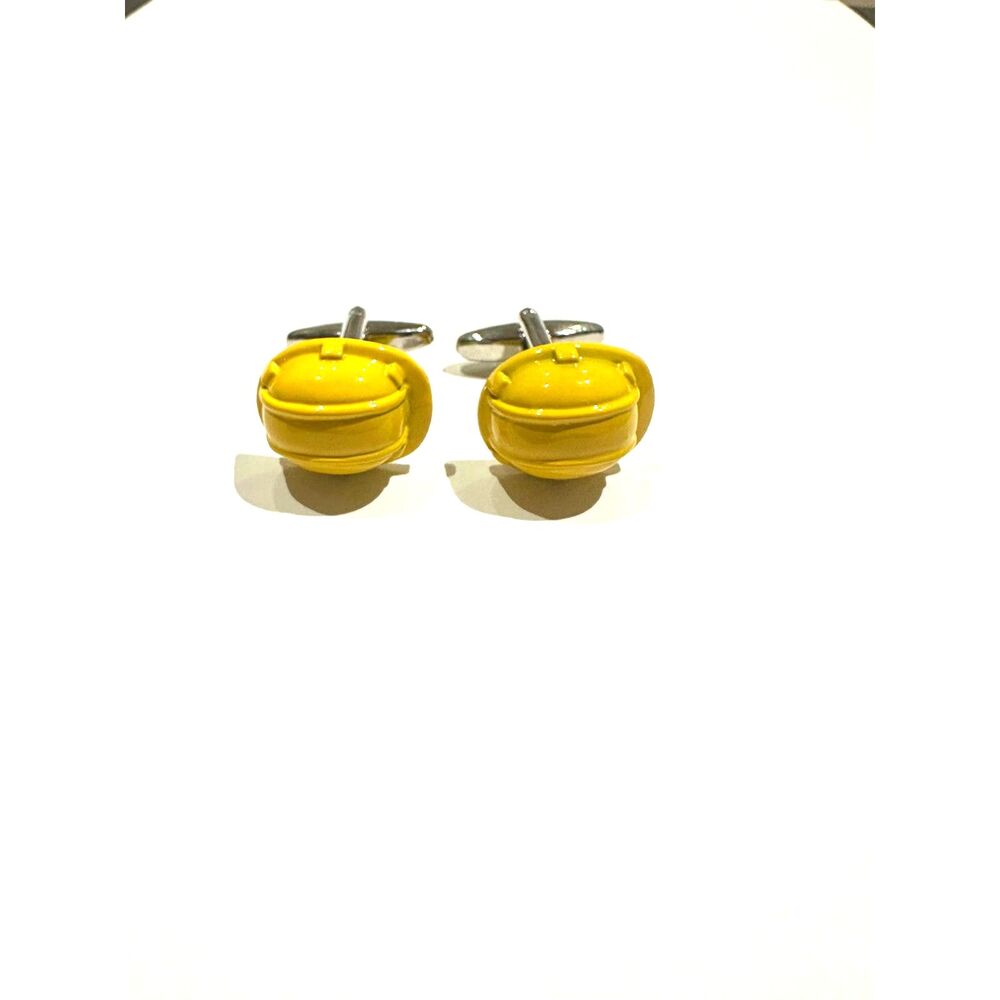 Hard Hat Construction Helmet Yellow Cuff Links Cufflink